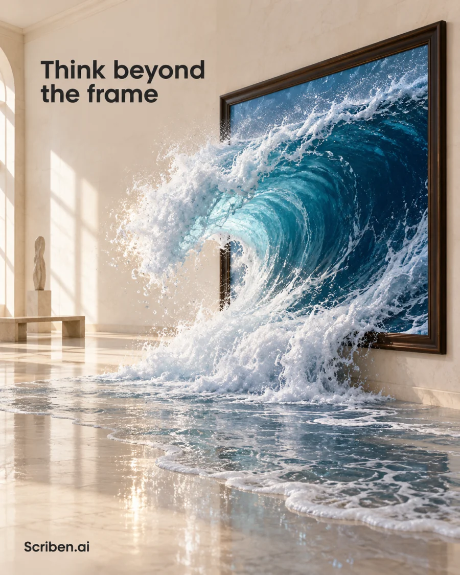 Think beyond the frame. A wave breaking out of a painting.