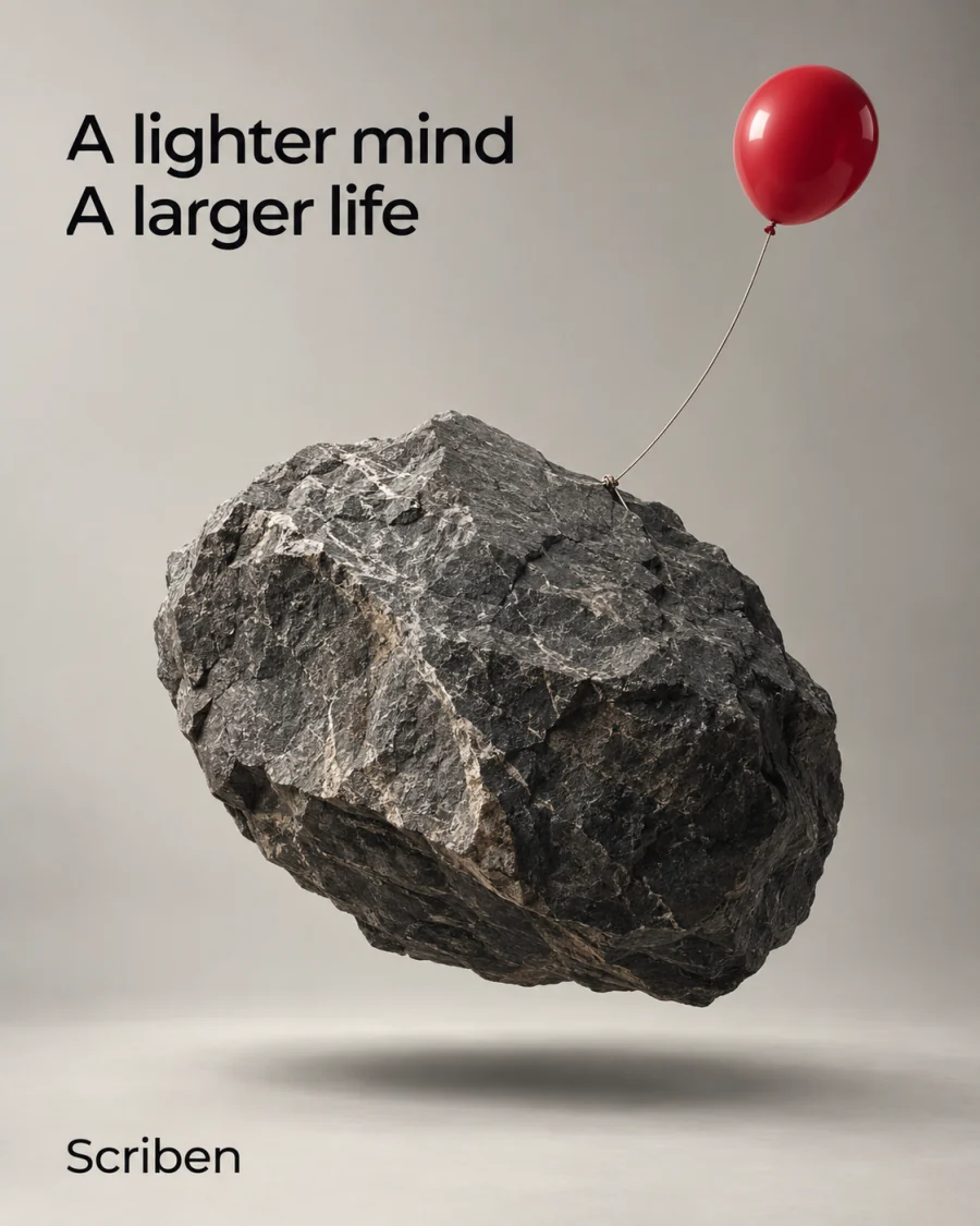 A lighter mind, a larger life. A boulder lifted by a balloon.